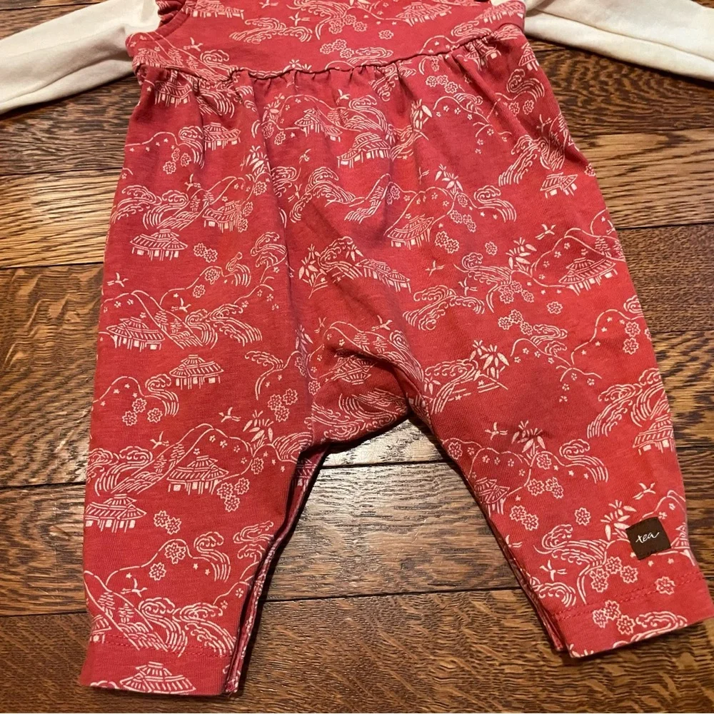 Tea Collection Red Asian Print Cotton Romper Size 0-3 Months